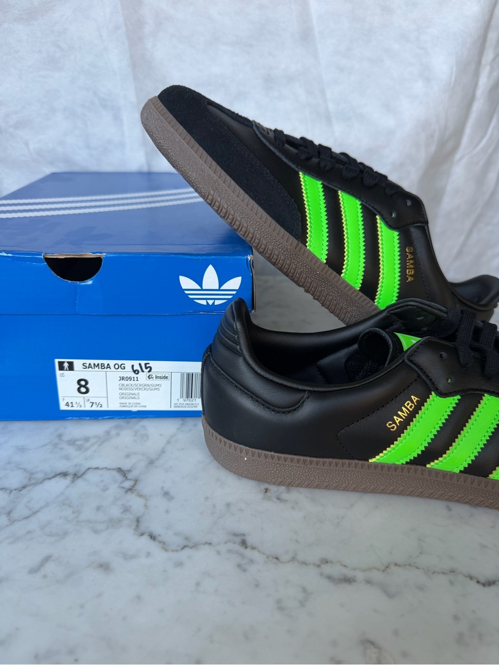 Adidas Samba OG Black with βScreaming Greenβ Stripes - Men's Shoes 8M 9.5W